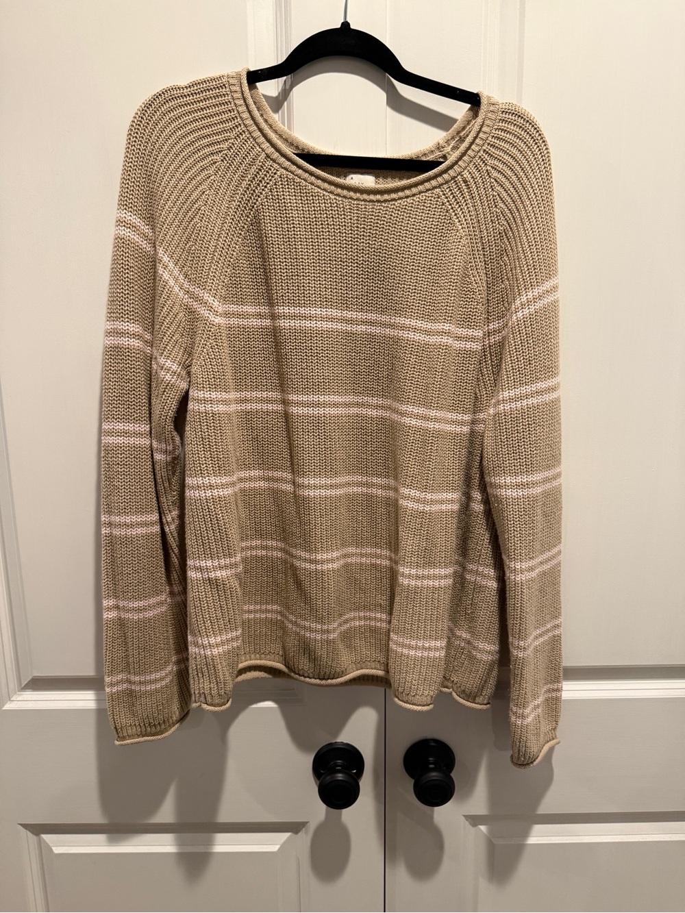 a new day Beige and Pink Striped Crewneck Sweater